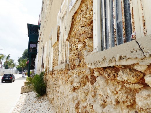 Coral covered stucco